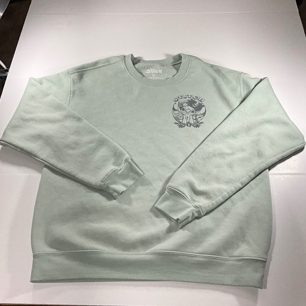 Disney Lilo & Stitch Sage Green Graphic Sweatshirt XL Tropical Back Print